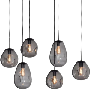 Hanglamp Lava 6-lichts mat zwart/mat zwart oval 130x50cm