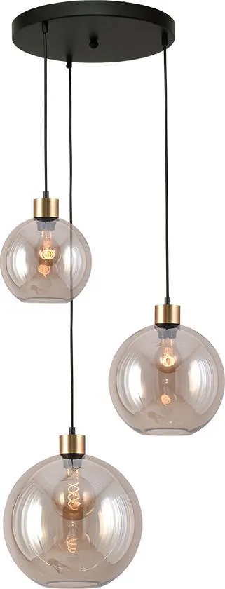 Hanglamp Lazise 3-lichts zwart/ goud Ø35cm met goud glas 1x Ø20cm + 1x Ø25cm + 1x Ø30cm - Afbeelding 2