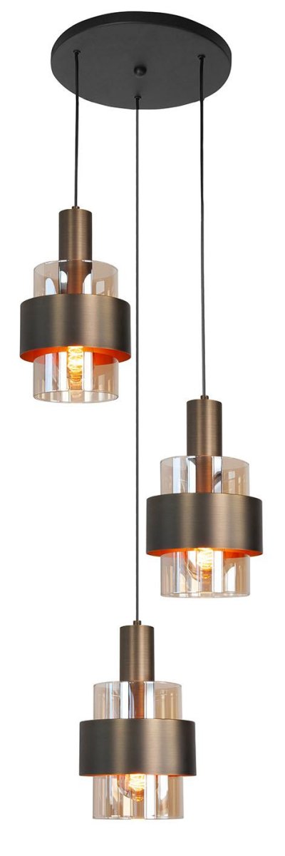 Hanglamp Marrone 3-lichts Rond Brons/Amber - Afbeelding 2