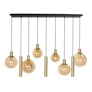 Hanglamp Bollique 9-lichts amber glas