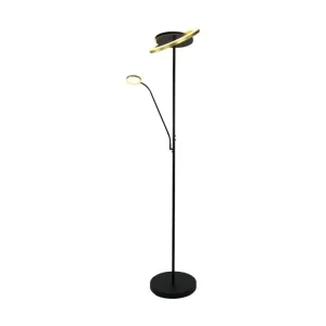 Vloerlamp Esmee mat zwart met gouden ring en leesarm
