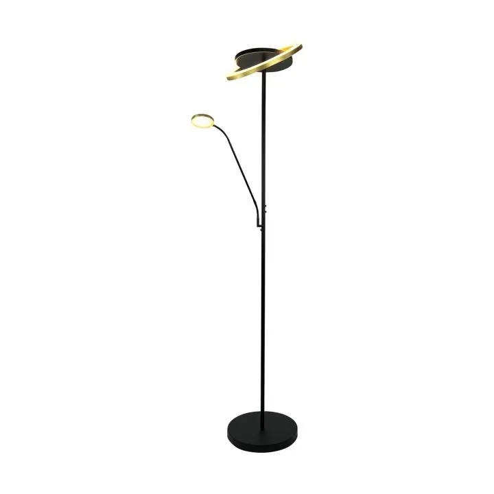 Vloerlamp Esmee mat zwart met gouden ring en leesarm
