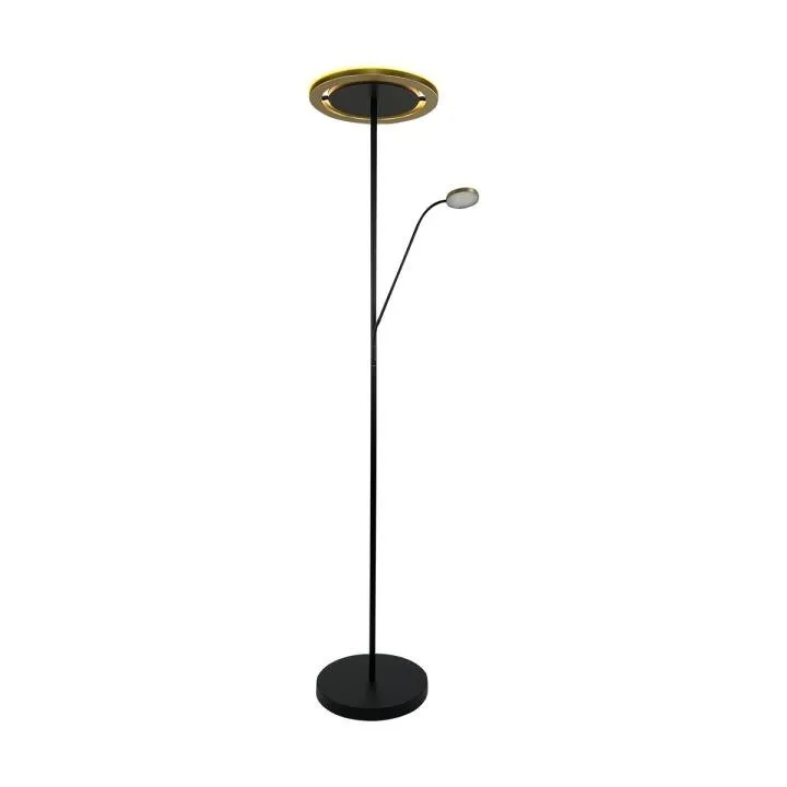 Vloerlamp Esmee mat zwart met gouden ring en leesarm - Afbeelding 8