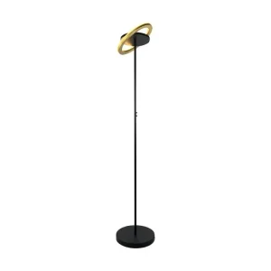Vloerlamp Esmee mat zwart met gouden ring